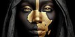 © NovaVision - Striking portrait of a woman with Africa map painted on her face in gold and black