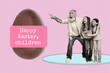 © deagreez - Trend artwork sketch design collage of aged man grandfather finger point two girl smile happy easter children celebrate tradition festive