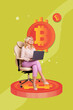 © deagreez - Banner 3d poster art collage of happy businessman businesswoman stand bitcoin coin income miner capital profit success earnings