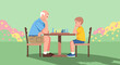 © reka - Elderly man and young boy playing chess.