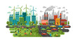 © Avra - Urban Transformation Illustrating the Stark Contrast Between a Sustainable Green City and a Polluted Industrial Environment