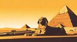 © StockShift - Egyptian Sphinx and Pyramids Vector Landscape in Warm Tones, Travel Destination