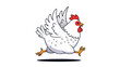 © Asif - Energetic white cartoon chicken running quickly with wings spread open representing farm animals in motion.