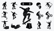 © 777SKYLABS - Skateboarder and Bike silhouettes performing extreme sport tricks in a park
