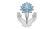 © MdSomun - Minimalist line art hands holding blue lotus flower icon