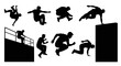 © Imsuniyah - Black Silhouette Parkour Athletes Jumping Over Obstacles White Background