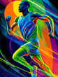 © Aisyaqilumar - A vibrant, stylized illustration of a young man running, featuring dynamic, colorful geometric streaks and a high-contrast dark background that emphasizes speed and energy.