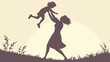© Zahid - Silhouette of woman lifting little girl in air on sunny day outdoors in field with grass