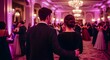 © ArtSync Studio - Elegant Couples Enjoy A Grand Ball Amidst Romantic Pink Lighting And Chandeliers