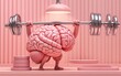 © joeycheung - Pink brain lifts weights symbolizing mental strength and cognitive