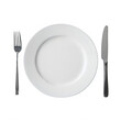 © Abdulmomen - a white plate placed between a fork on the left and a knife on the right, all on a white background