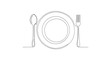 © Setan - Minimalist line art of a plate with spoon and fork, representing dining, food, and simplicity.