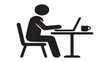 © firman - Side view of a person working on a laptop at a table with coffee, remote work and freelance concept silhouette icon.