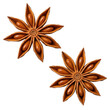 © Billy - Three dried star anise pods, symmetrical with eight segments and glossy seeds, top-down on a transparent background with ample copy space. Concept of aromatic culinary spice.