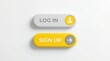 © Mary Patricia - Two colorful rounded rectangular buttons one grey labeled LOG IN with a person icon and one yellow labeled SIGN UP with an arrow icon presented clearly login signup interface