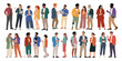 © Creative_Juice_Art - Diverse business people stands together. They show various poses and expressions. Some appear engaged in conversation. Others seem thoughtful or amused. Ideal for illustrating teamwork or community