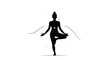 © Babar - Minimalist black silhouette illustration of a woman gracefully performing a yoga tree pose, embodying balance, meditation, and inner peace with flowing abstract lines