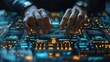 © tito - Hands interact with futuristic holographic interface, data analysis, dark background, tech concept