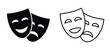 © Dalim 4 - Theatrical masks vector icon set, theater, theatre mask signs, masquerade mask, comedy and tragedy mask symbols, performance, drama, stage, acting, play, and artistic vector illustration collection