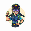 © Bok - Female police officer in uniform with sunglasses and braided hair in confident pose