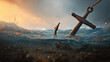 © Zanna - Rusty ship anchor submerged in ocean waves during storm creating dramatic maritime seascape concept for navigation safety adventure and nautical industry design