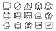 © naufal - Collection of black line icons showing geometric shapes floor plans and measurement symbols for area and volume calculations, concept for architectural design, logistics and property market