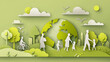 © Herma - World Earth Day Paper Cut Illustration – People Enjoying Eco City Life, Save Planet and Energy Concept