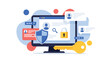 © Ruhul - Personal data protection and internet privacy concept showing a computer screen with user profiles and security shield and key icons.