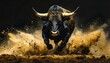 © Sindi - Powerful Bull Charging Through Dust - A Symbol of Strength.