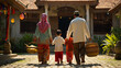 © Fajri - Eid Family Visiting Relatives Carrying Gift Baskets
