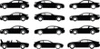 © NR - Title: Set of sports car and coupe vector silhouettes featuring various sleek vehicle body styles from side profile views for automotive design.