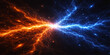 © Nipa - A dramatic cosmic collision of vibrant orange fire and electric blue lightning in deep dark space