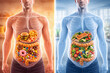 © Kassandra - Healthy and unhealthy diet comparison in human body