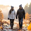 © Fajr Studio - Couple Walking Hand in Hand Through Autumn Forest Path.