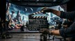 ©  DreamBuild Studio - Filming a futuristic movie scene using advanced visual effects and a clapperboard on set