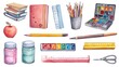 © Ilya - Creative composition of colorful school stationery on light background, education supplies concept, playful learning arrangement, back to school preparation theme.