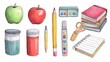 © Ilya - School supplies including notebooks and backpack organized on pastel background, student preparation concept, modern education tools display, back to school theme.