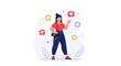 © Kala - Woman with social media icons, likes, hearts, and notifications, trendy style