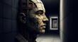 © THIBNH - Artistic surreal portrait of a male face silhouette merged with a perspective hallway corridor representing subconscious thought pattern and psychological mental depth conceptual design