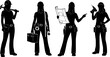 © yassmien - Four black silhouette female construction workers with tools and equipment woman