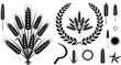 © yassmien - Set of black wheat ears and laurel wreath vector icons, agricultural crop design elements, award symbols, retro vintage emblem collection illustration, isolated