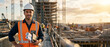 © Gilang - Professional construction engineer holding blueprints at sunrise site