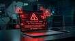 © solom - laptop screen displaying critical system error and encrypted files message with red warning icons in dark server room representing ransomware cyber attack and data security breach