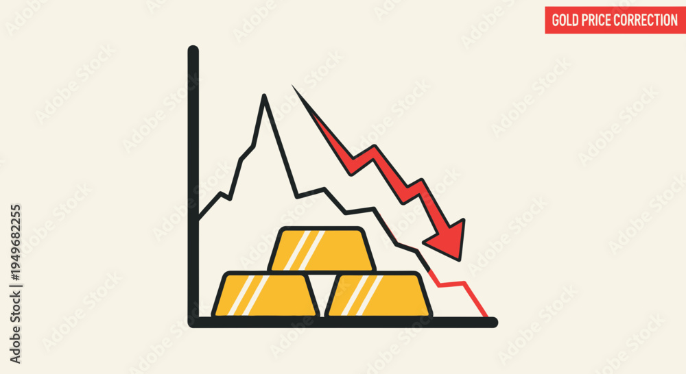 Gold price correction concept with financial chart and gold bars Stock ...