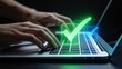 © MediaStockPro - Green checkmark verification icon over laptop keyboard,online approval process and secure authentication concept,digital confirmation for successful transaction or compliance