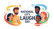 © Surya16 - Illustration of diverse people laughing together celebrating National Let's Laugh Day with colorful swirls and joyful expressions.