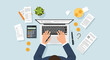 © Rahsya Studio - Businessman analyzing data on tablet at desk.