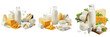 © Joker - Set of fresh dairy products including milk bottle, yogurt, and assorted cheese blocks isolated on transparent background