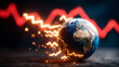 © pattozher - Global Economic Meltdown: The Earth is on fire with a falling red line of graph, visualizing economic crisis and instability.