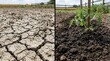 © akridiy - Dry parched earth compared with fertile soil and green plant